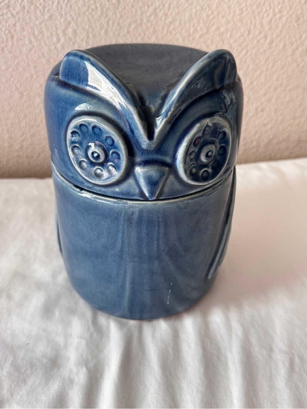 Ceramic Owl Storage Jar in Deep Blue